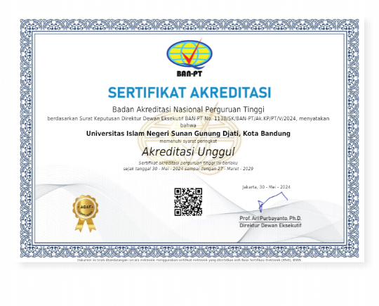 Sertifikat akreditasi unggul BAN-PT Prodi Ilmu Perpustakaan dan Informasi Islam